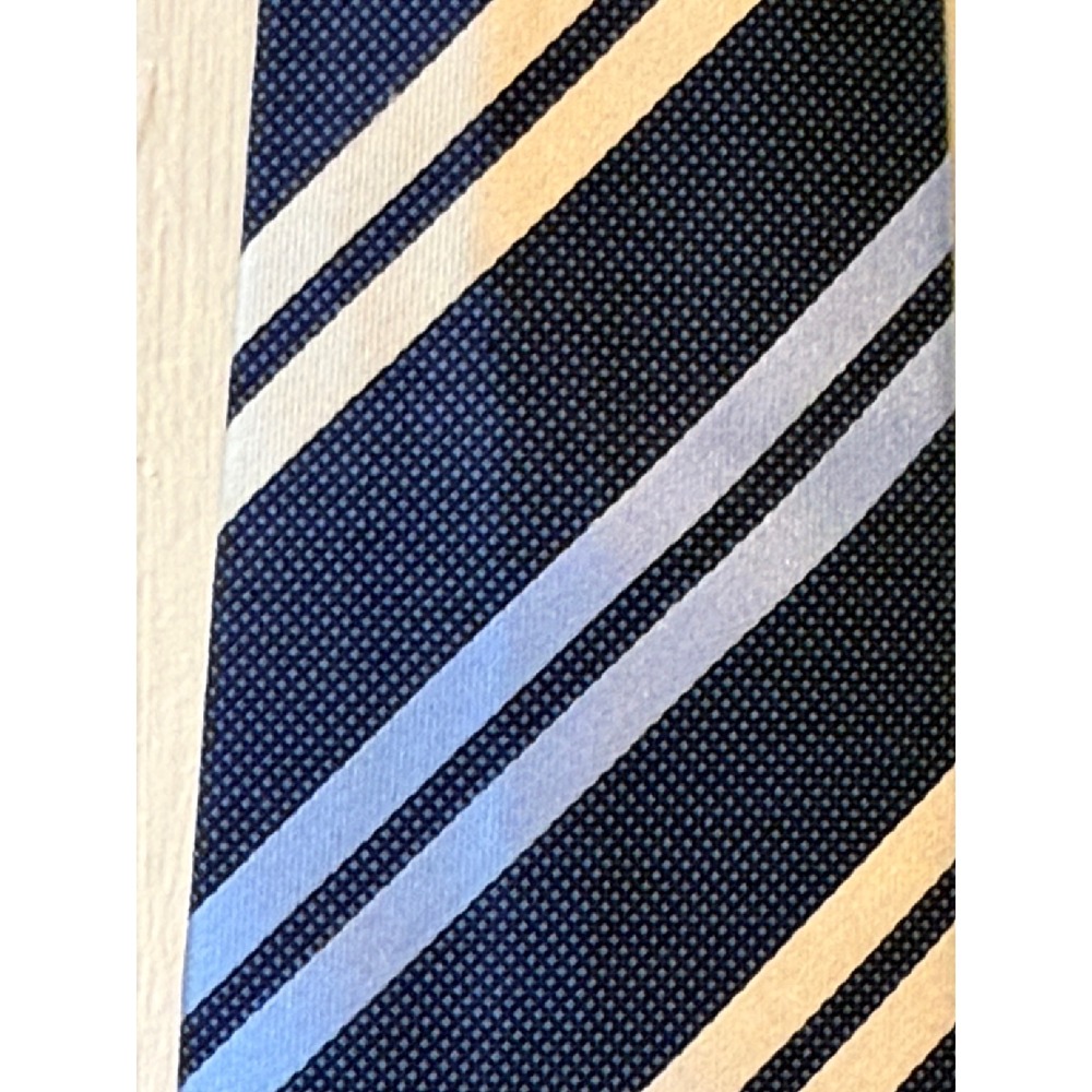 Tasso Elba Mens Navy Blue Light Blue White Striped 100% Silk Necktie Handmade